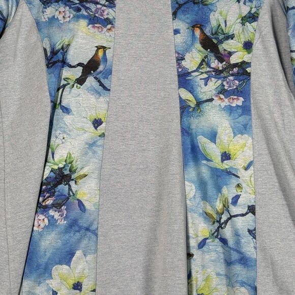 Soft Surroundings Sweater Womens Medium Blue Tea Garden Topper Floral Birds Boho - Picture 6 of 10